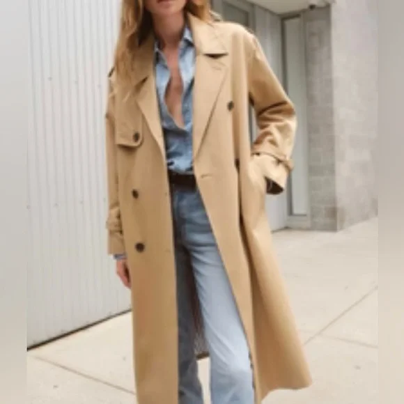 AYR Tan Double-Breasted Trench Coat - Picture 1 of 8